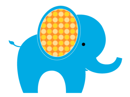 Blue elephant with yellow ear graphic