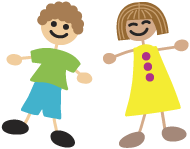 Boy in green shirt and girl in yellow dress graphic drawing