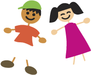 Boy in orange shirt and girl in pink dress graphic drawing